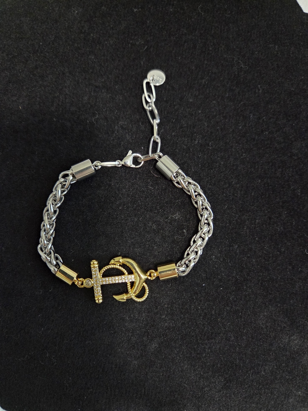 Two-Tone Chain Bracelet with Gold Anchor Charm